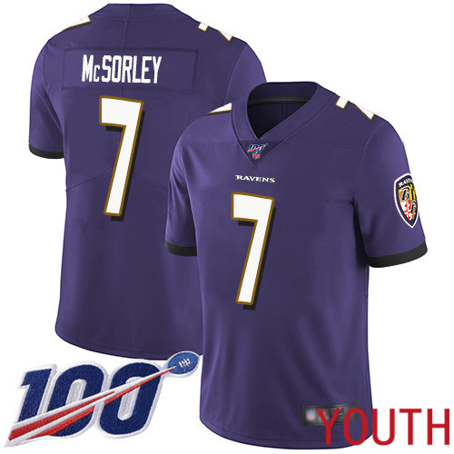 Baltimore Ravens Limited Purple Youth Trace McSorley Home Jersey NFL Football #7 100th Season Vapor Untouchable